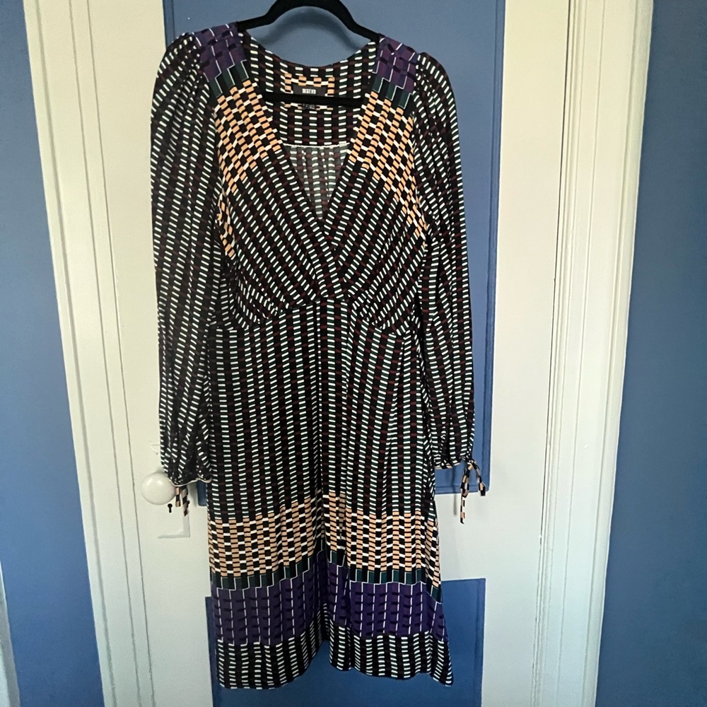 Anthropologie Maeve V-Neck Dress Geometric Knee-Length EUC Black Size 14